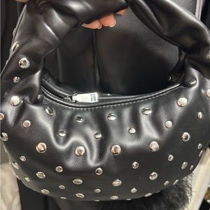 Black Studded Leather Shoulder Bag